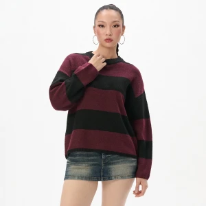 Cropp - Sweter w bordowe paski - kasztanowy
