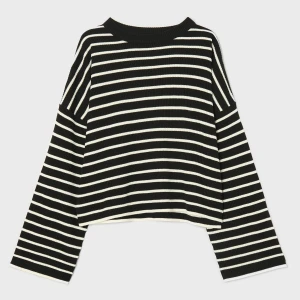 Cropp - Sweter w czarno-białe paski - czarny