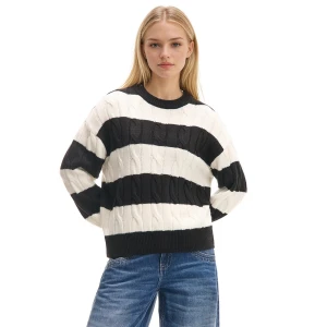 Cropp - Sweter w czarno-kremowe paski - kremowy