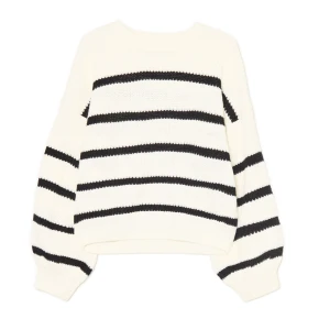 Cropp - Sweter w kremowo-czarne paski - kremowy