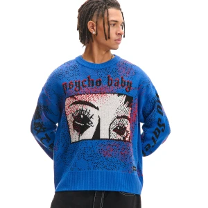 Cropp - Sweter z nadrukiem w klimacie grozy - niebieski