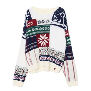 Cropp - Sweter z zimowym motywem - kremowy