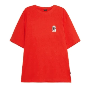 Cropp - Świąteczna czerwona koszulka z mopsem - czerwony