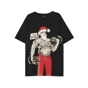 Zdjęcie produktu Cropp - Świąteczny czarny T-shirt z Mikołajem - czarny
