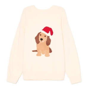 Cropp - Świąteczny sweter z psem - kremowy