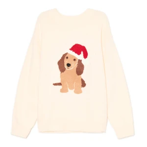 Cropp - Świąteczny sweter z psem - kremowy