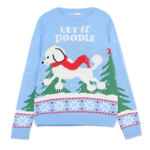 Cropp - Świąteczny sweter z pudlem - błękitny