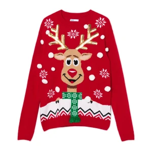 Cropp - Świąteczny sweter z reniferem - czerwony
