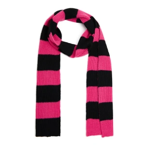 Cropp - Szalik w różowo-czarne paski - różowy