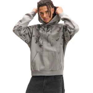 Cropp - Szara bluza z kapturem i nadrukiem dymu - jasny szary