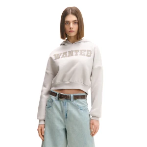 Cropp - Szara bluza z kapturem i napisem WANTED - jasny szary