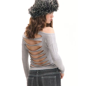 Cropp - Szara bluzka z wycięciem - jasny szary