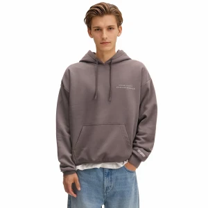 Cropp - Szara boxy bluza z kapturem i napisem - szary