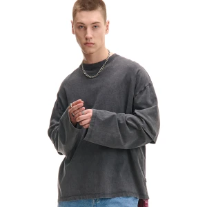 Cropp - Szara koszulka longsleeve z efektem sprania - szary
