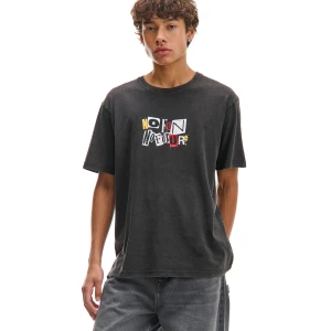 Cropp - Szara koszulka z kolorowym napisem - szary