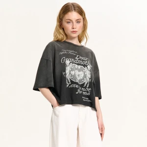 Cropp - Szara koszulka ze sloganem - szary