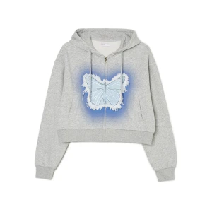 Cropp - Szara krótka bluza z motylem - jasny szary