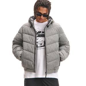 Cropp - Szara kurtka puffer z regulowanym kapturem - szary
