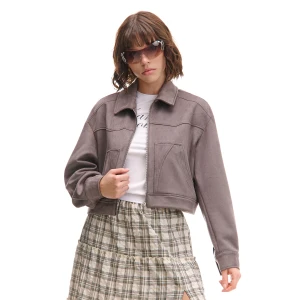 Cropp - Szara kurtka z imitacji zamszu - szary