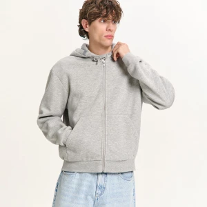 Cropp - Szara melanżowa bluza basic z kapturem - jasny szary