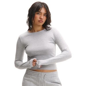 Cropp - Szara melanżowa koszulka longsleeve - jasny szary