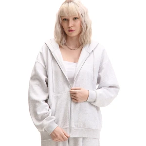 Cropp - Szara melanżowa rozpinana bluza z kapturem - jasny szary