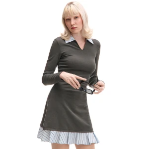 Cropp - Szara sukienka mini z kołnierzykiem - szary