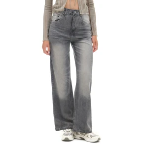 Cropp - Szare jeansy retro wide leg - jasny szary