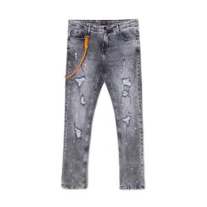 Cropp - Szare jeansy skinny z rozdarciami - jasny szary