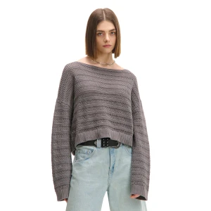 Cropp - Szary ażurowy sweter - szary