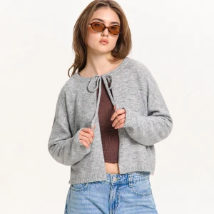 Cropp - Szary kardigan z wiązaniem - jasny szary