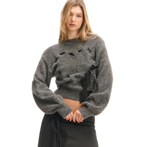 Cropp - Szary sweter z dodatkiem wełny i wstążką - szary