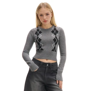 Cropp - Szary sweter z wzorem w romby - szary