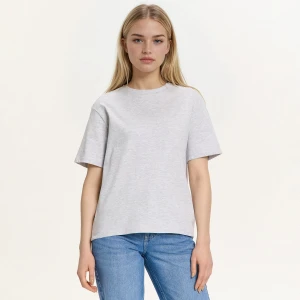 Cropp - Szary T-shirt regular z krótkim rękawem - jasny szary