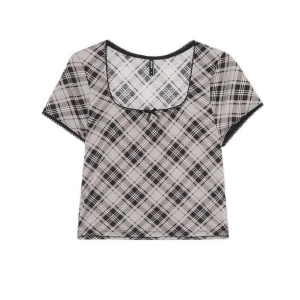 Cropp - Szary T-shirt w kratę - szary