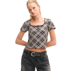 Cropp - Szary T-shirt w kratę - szary