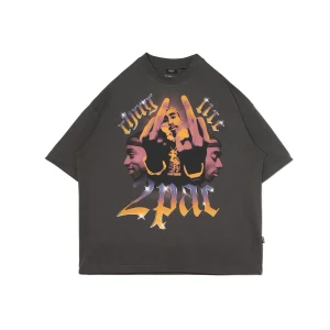 Cropp - Szary T-shirt z nadrukiem Tupac UNISEX - szary