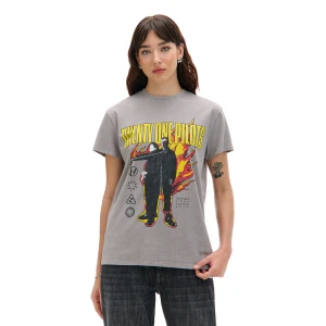 Cropp - Szary T-shirt z nadrukiem Twenty One Pilots - jasny szary