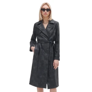 Cropp - Szary trencz z imitacji skóry - szary