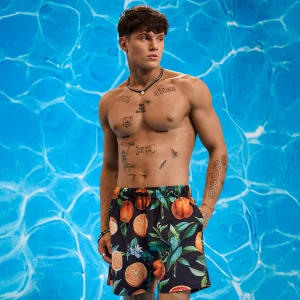 Cropp - Szorty kąpielowe z motywem pomarańczy - czarny