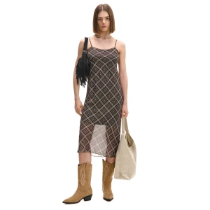 Cropp - Szyfonowa sukienka midi w kratkę - fioletowy