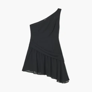 Cropp - Szyfonowa sukienka na jedno ramię - czarny