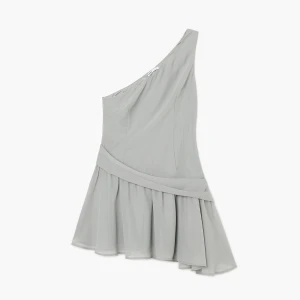 Cropp - Szyfonowa sukienka na jedno ramię - szary