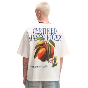 Cropp - T-shirt boxy z motywem mango - kremowy