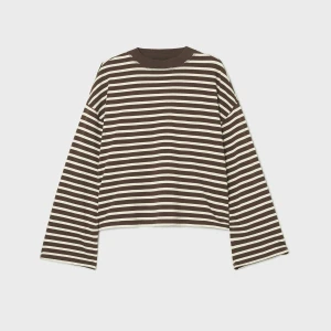 Cropp - T-shirt longsleeve w paski - brązowy