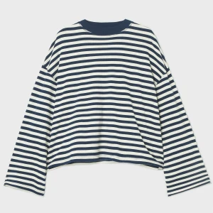 Cropp - T-shirt longsleeve w paski - granatowy