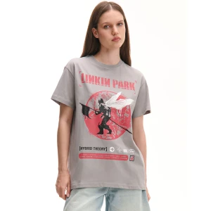 Cropp - T-shirt oversize z motywem Linkin Park - jasny szary