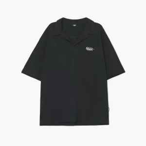 Cropp - T-shirt polo z haftem - czarny