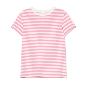 Cropp - T-shirt w różowo-białe paski - różowy