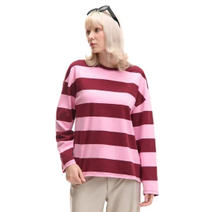 Cropp - T-shirt w różowo-bordowe paski - kasztanowy